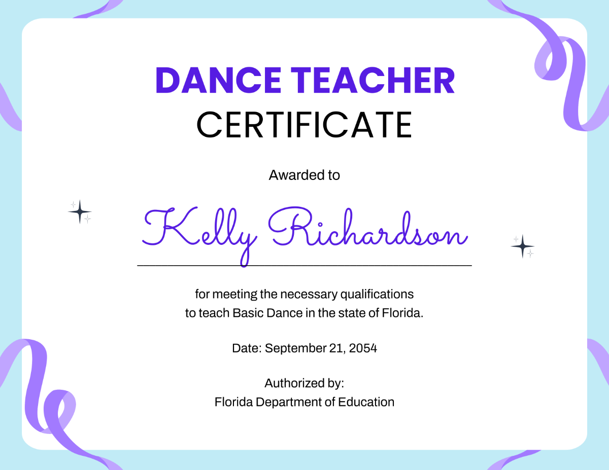 Dance Teacher Certificate Template - Edit Online & Download