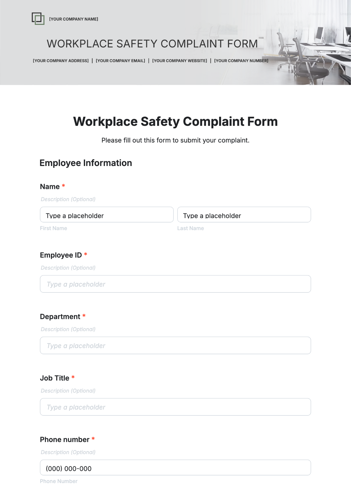 Workplace Safety Complaint Form Template - Edit Online & Download