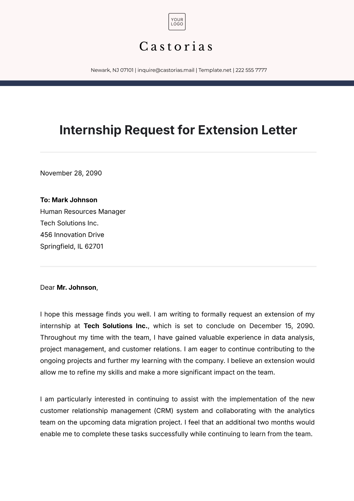 Internship Request for Extension Letter Template - Edit Online & Download