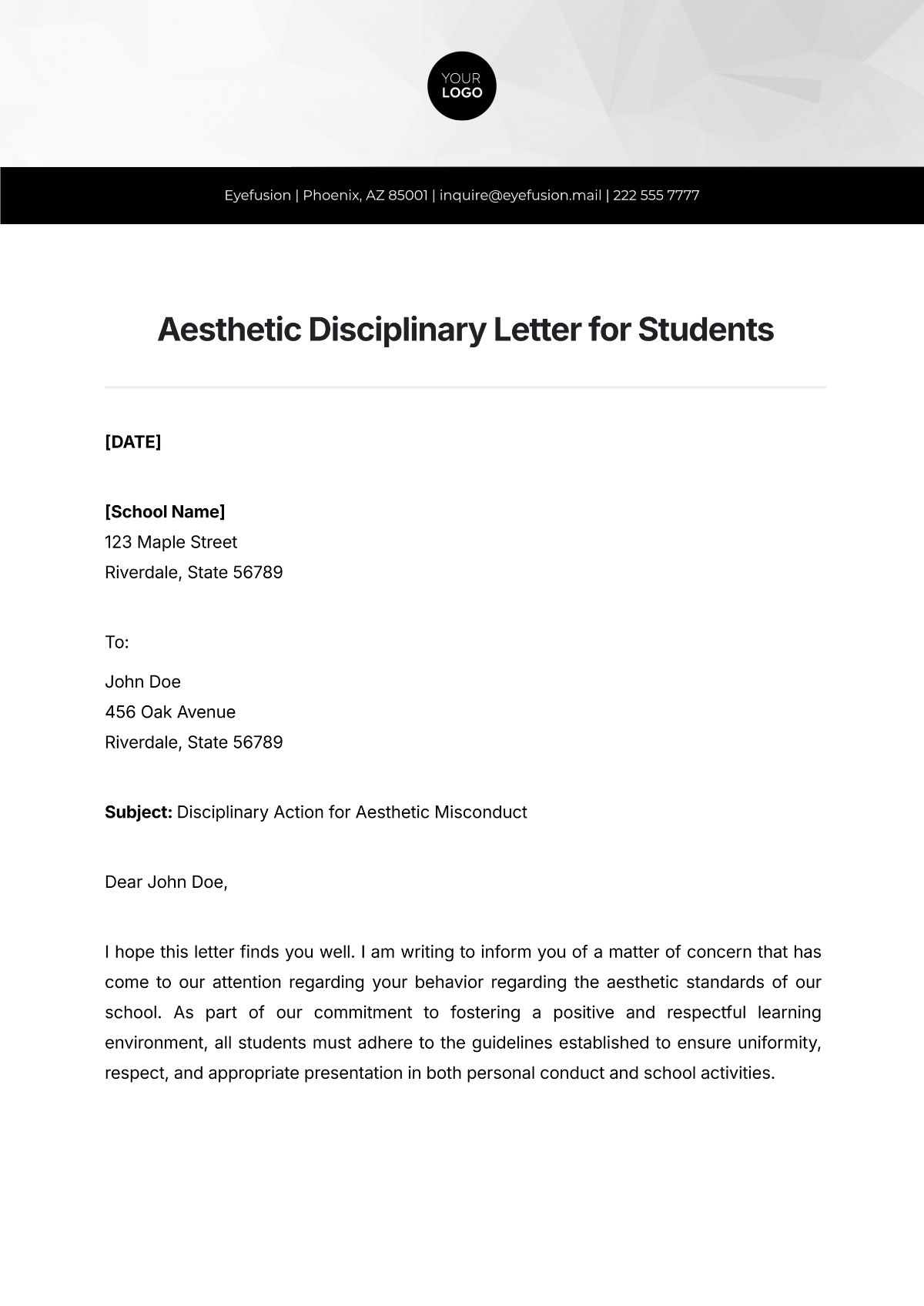 Aesthetic Disciplinary Letter for Students Template - Edit Online & Download