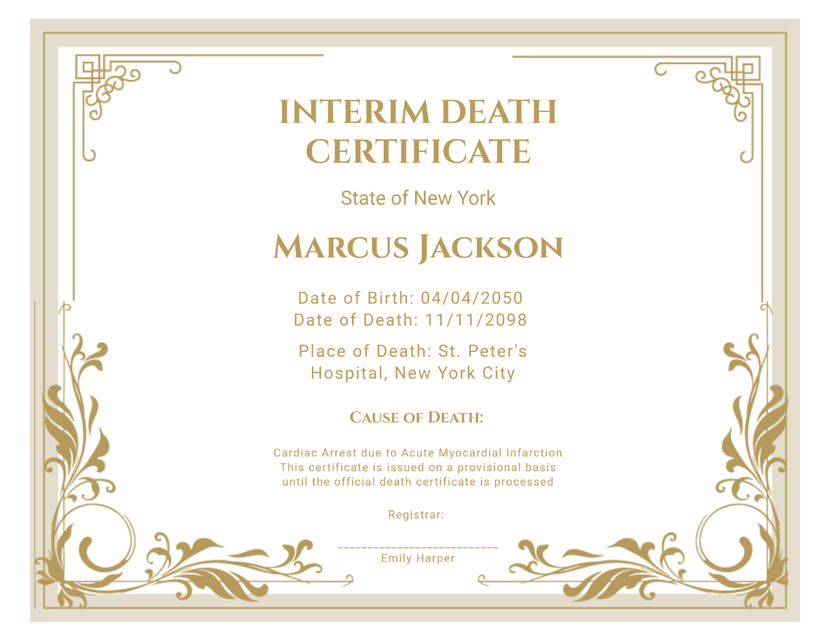 Interim Death Certificate Template - Download | Template.net