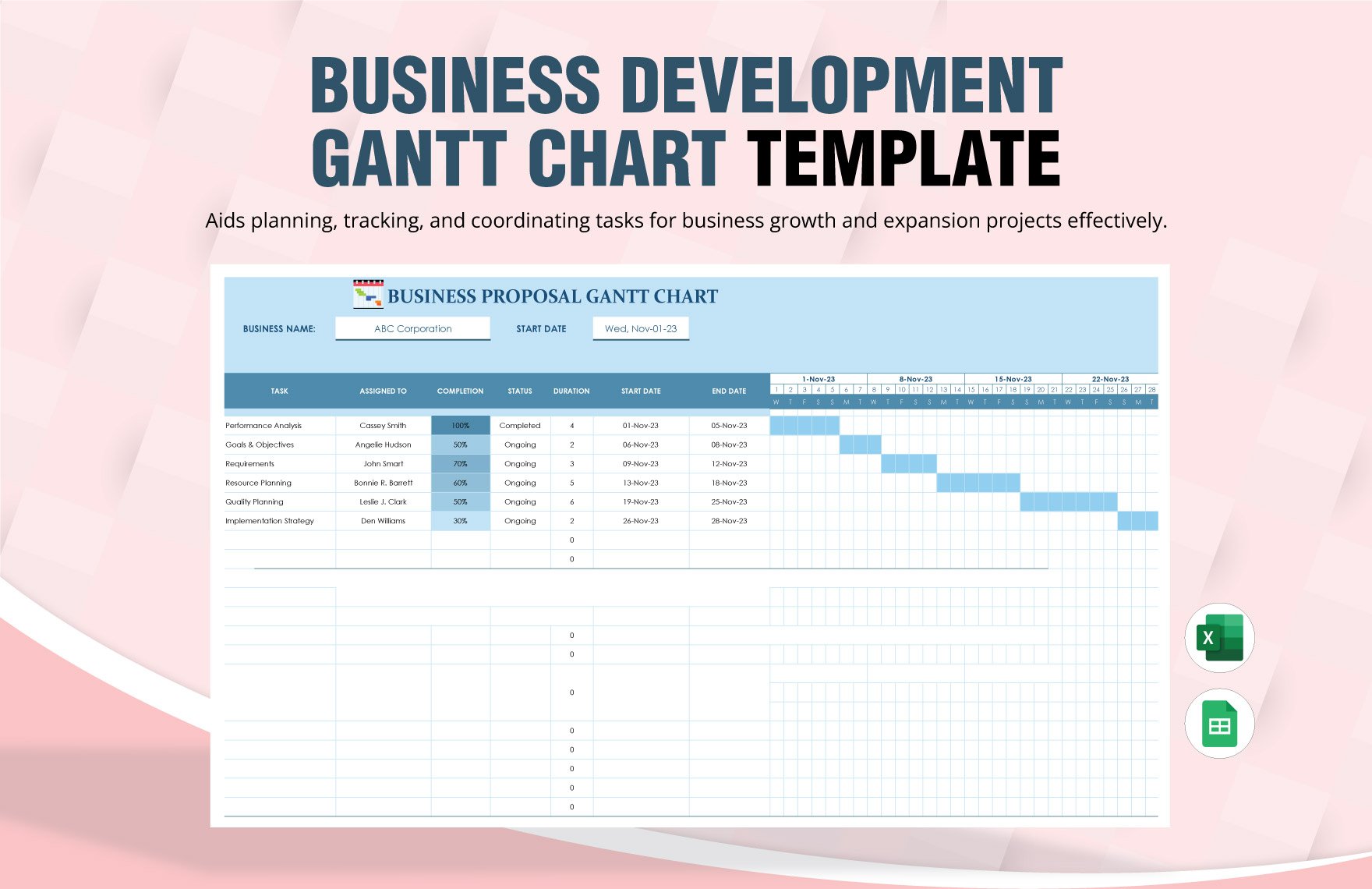 Business Development Gantt Chart Template in Excel, Google Sheets