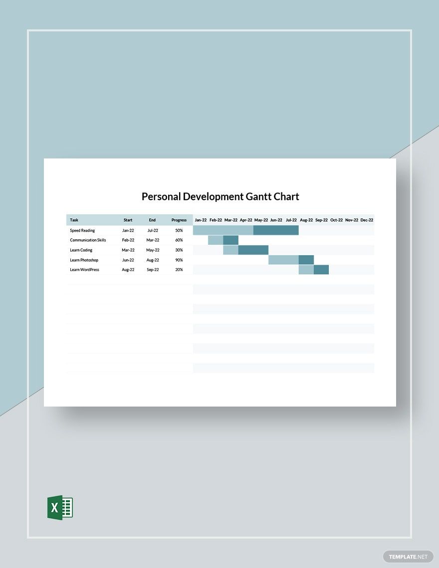 Personal Development Gantt Chart Template in Excel