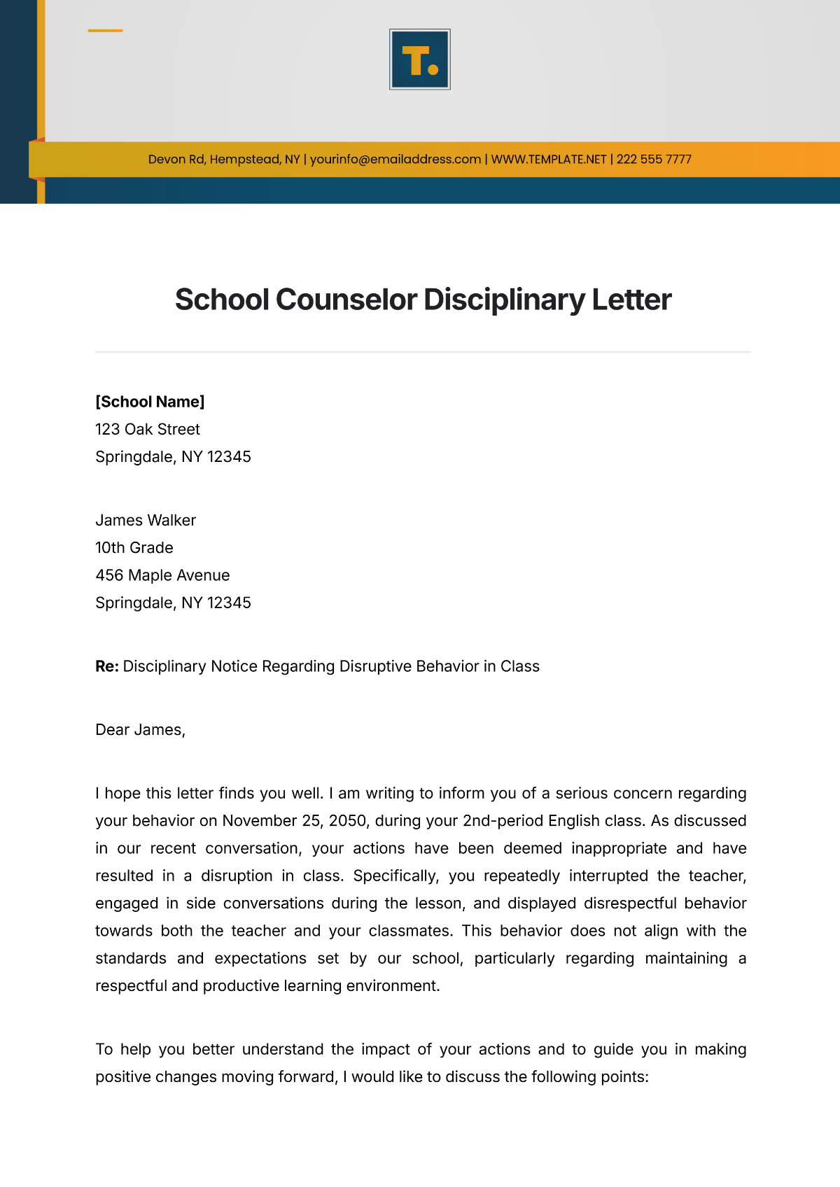 School Counselor Disciplinary Letter Template - Edit Online & Download