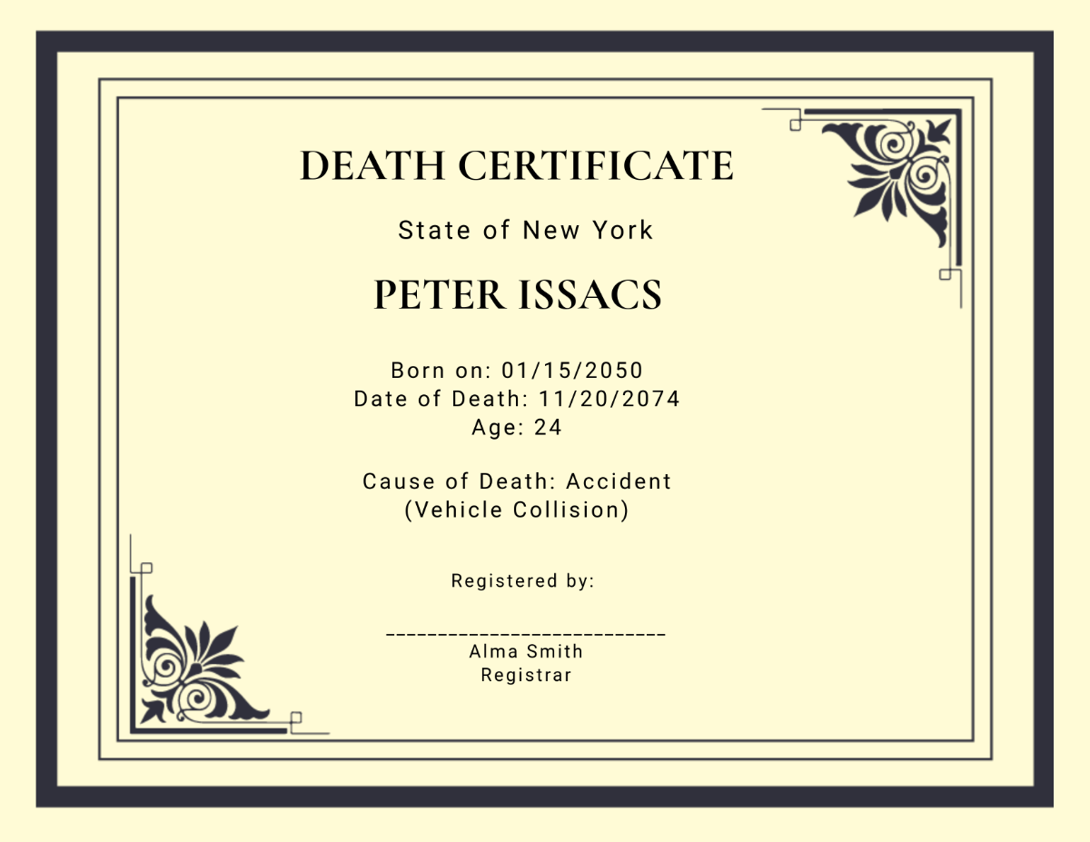 Fake Death Certificate Design Template - Download | Template.net