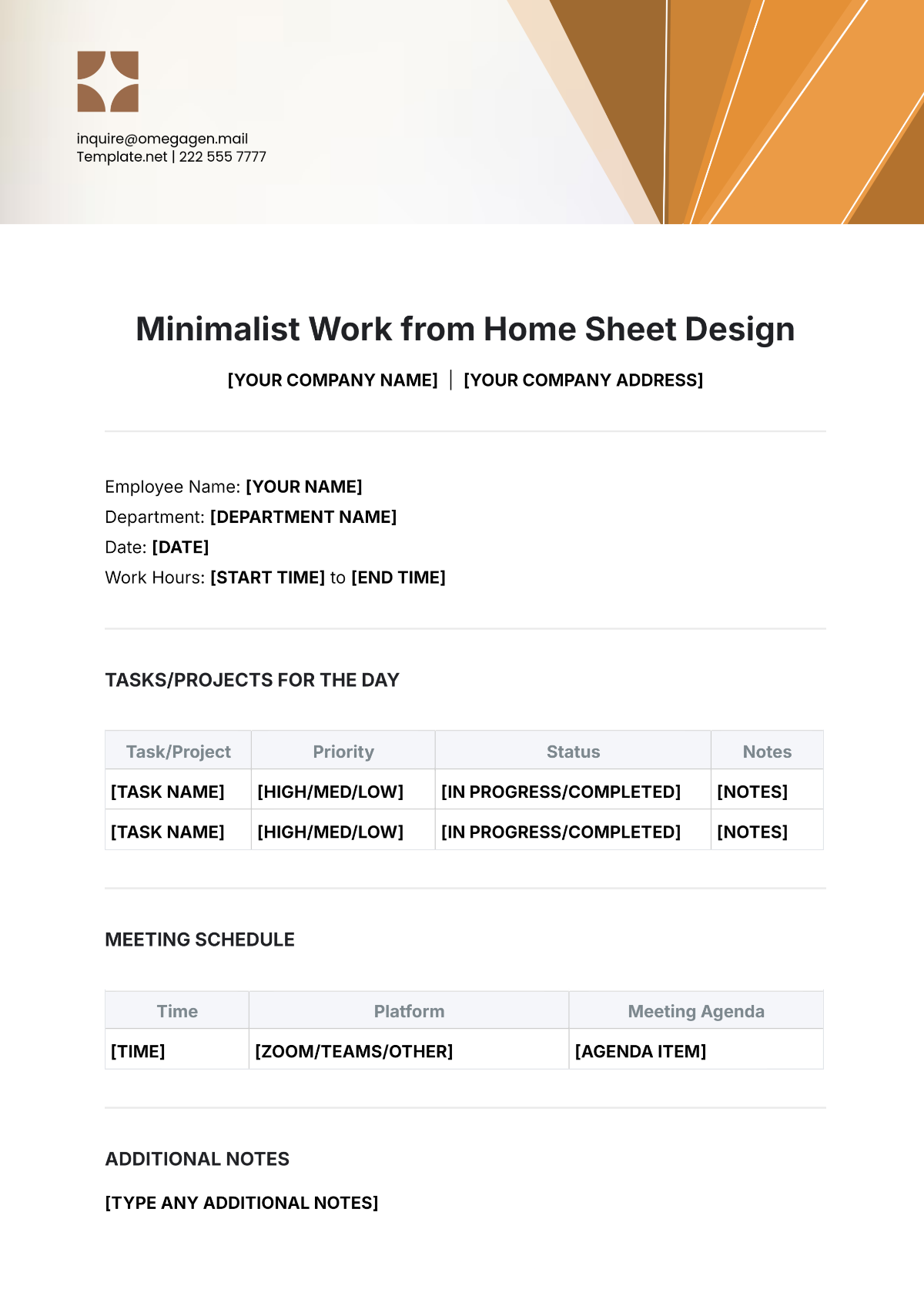 Minimalist Work from Home Sheet Design Template - Edit Online & Download