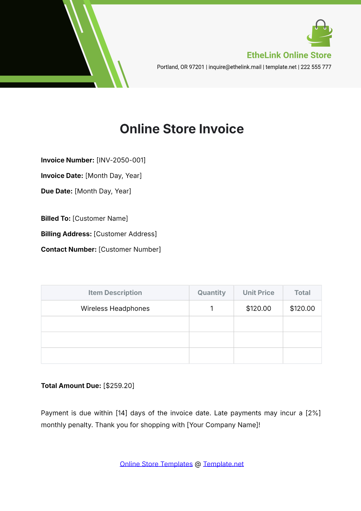 Online Store Invoice Template - Edit Online & Download