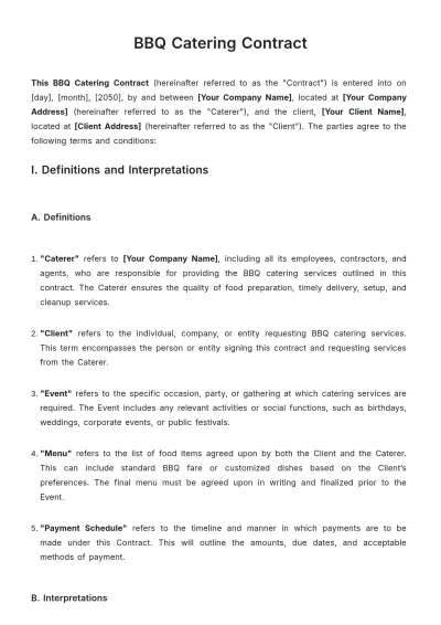 Free BBQ Catering Contract Template to Edit Online