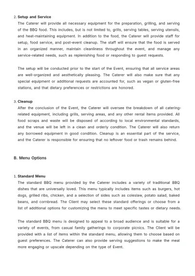 Free BBQ Catering Contract Template to Edit Online