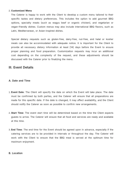Free BBQ Catering Contract Template to Edit Online
