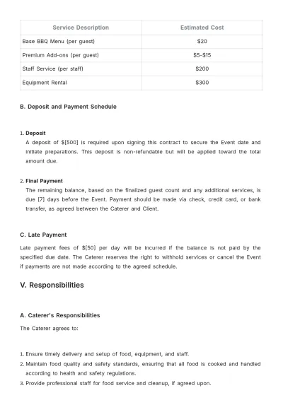 Free BBQ Catering Contract Template to Edit Online
