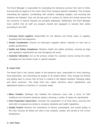 Free BBQ SOP Template to Edit Online