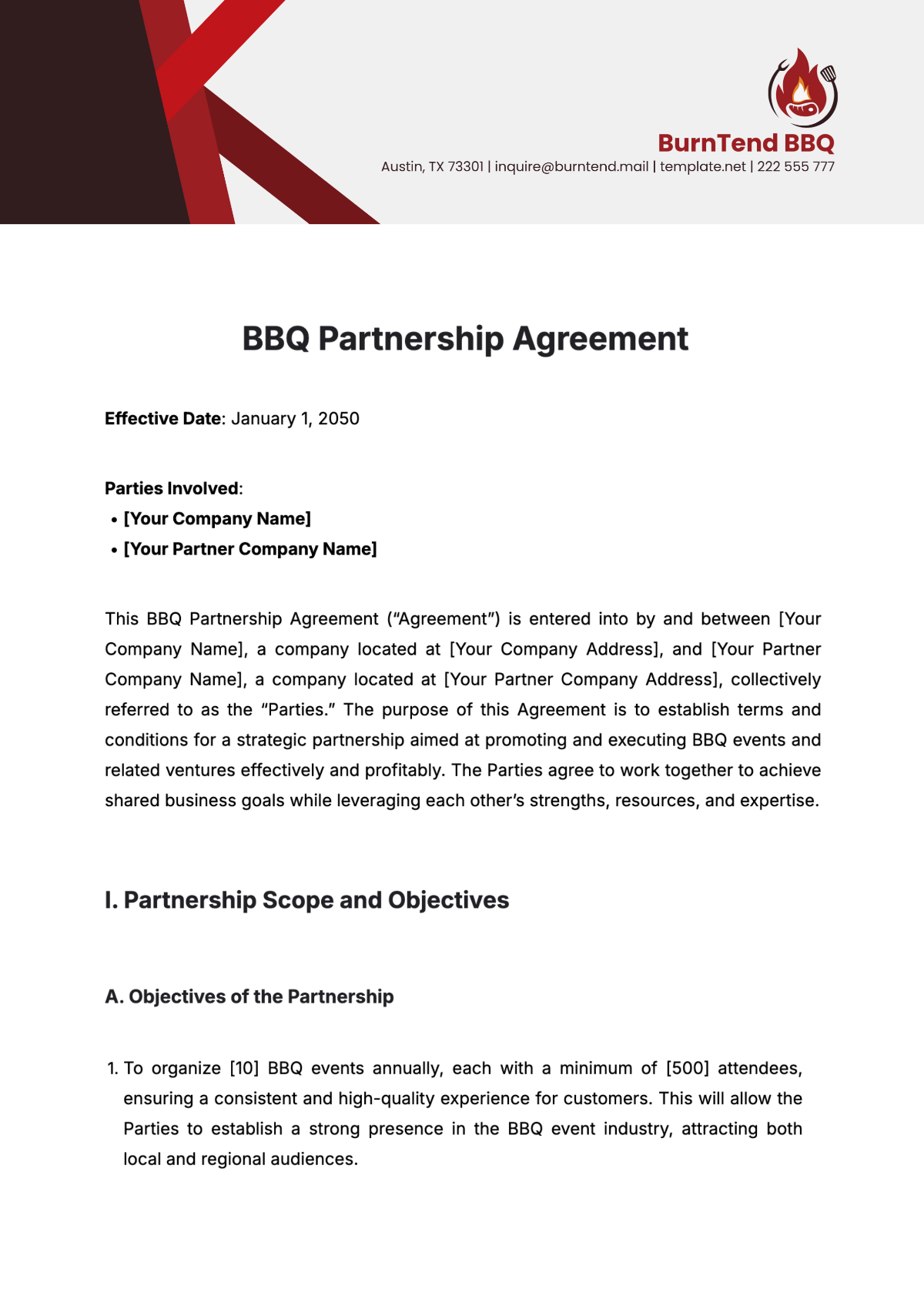 BBQ Partnership Agreement Template - Edit Online & Download