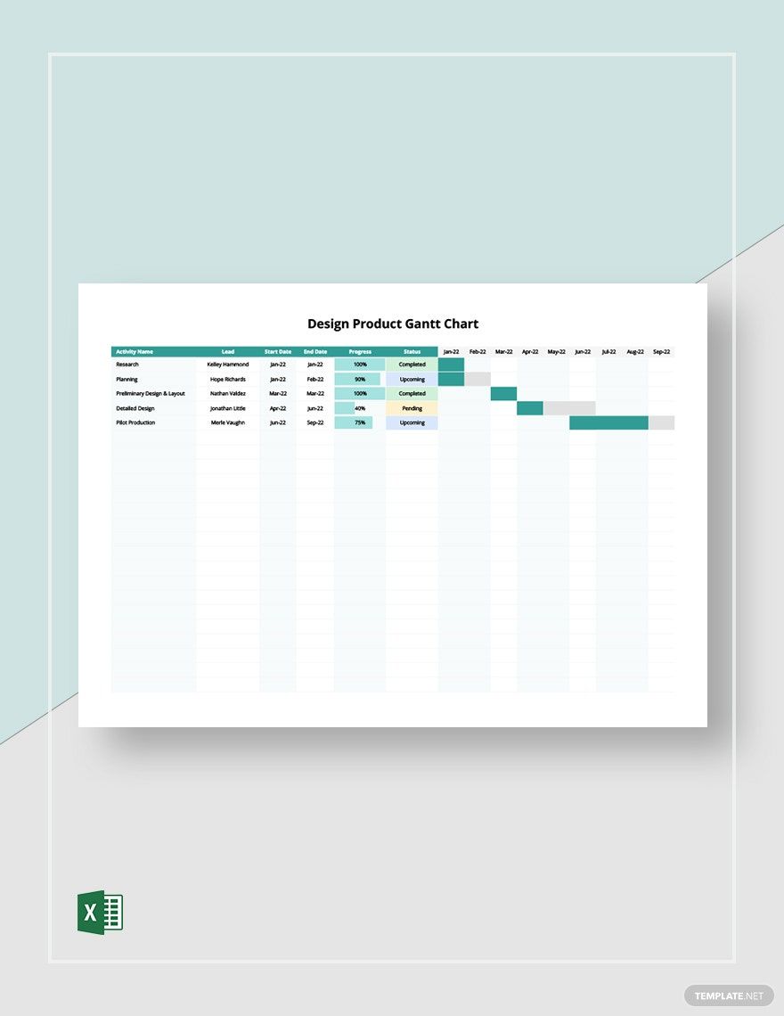 Design Product Gantt Chart Template in Excel