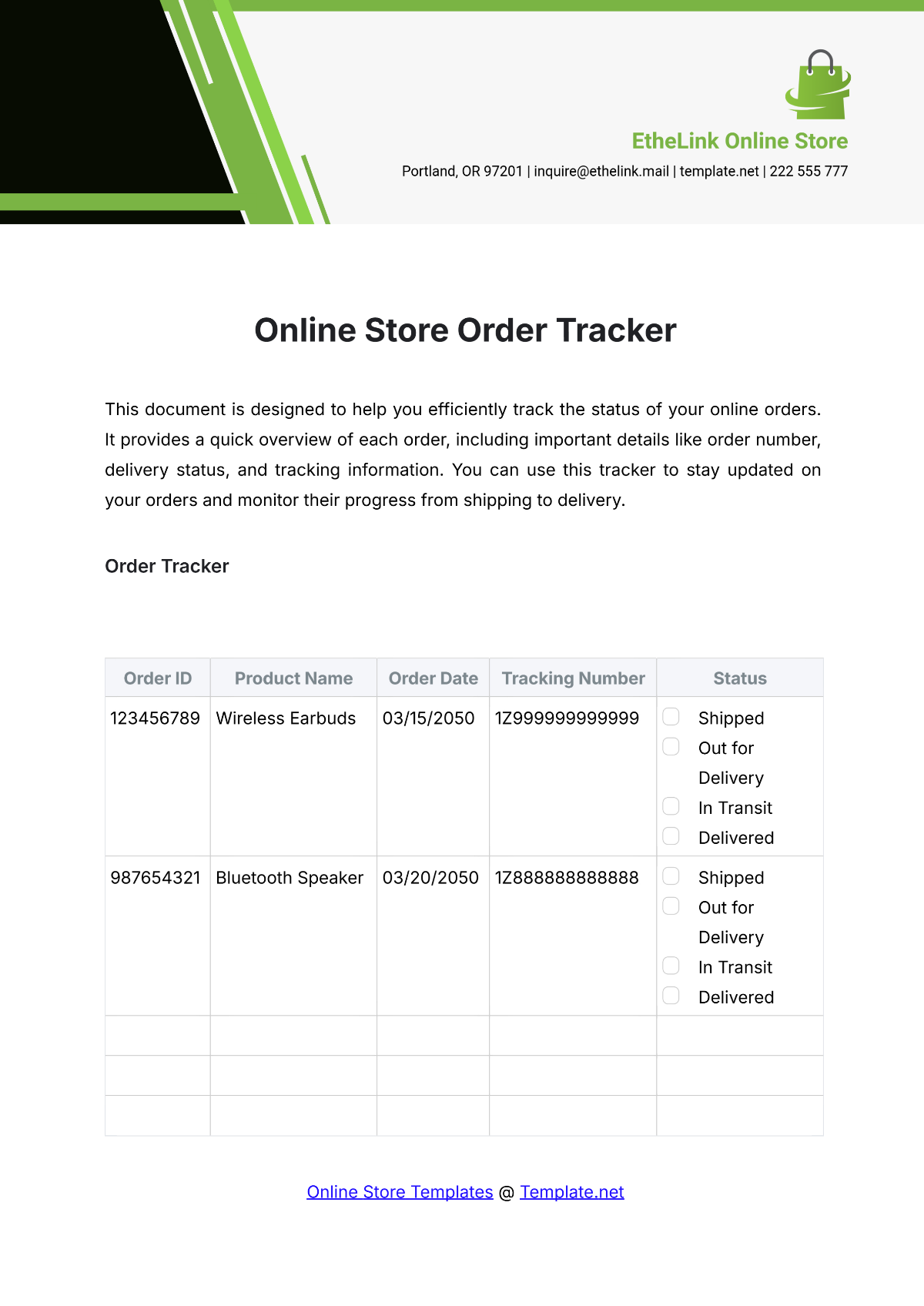 Online Store Order Tracker Template - Edit Online & Download