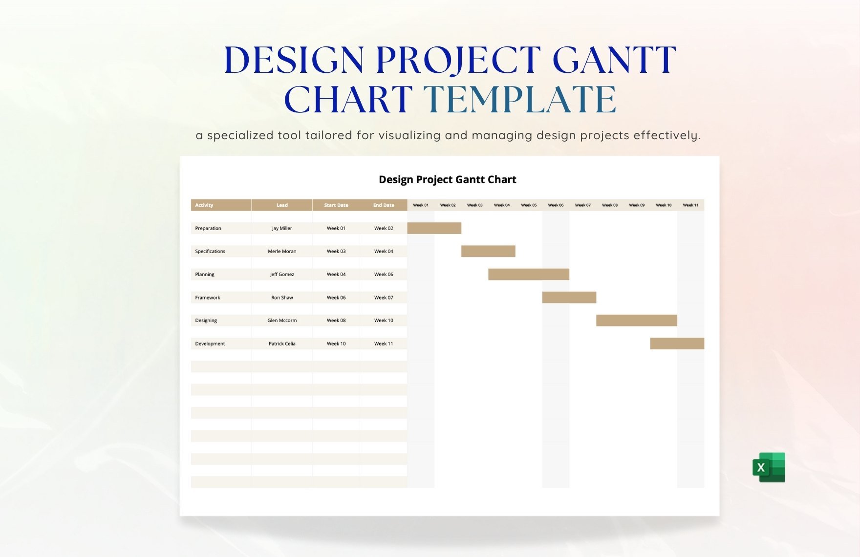 Design Project Gantt Chart Template in Excel