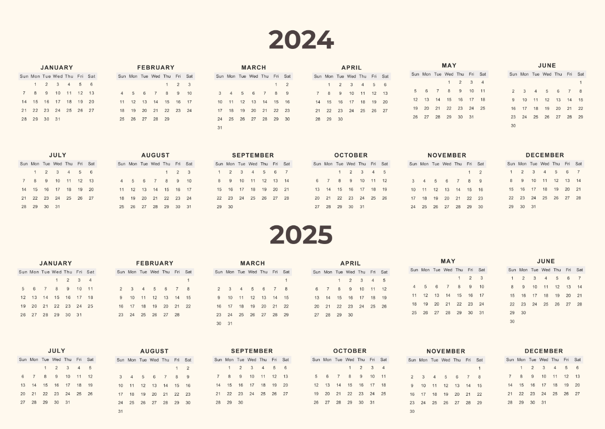 Free Two-year Calendar 2024 and 2025 Template - Edit Online & Download