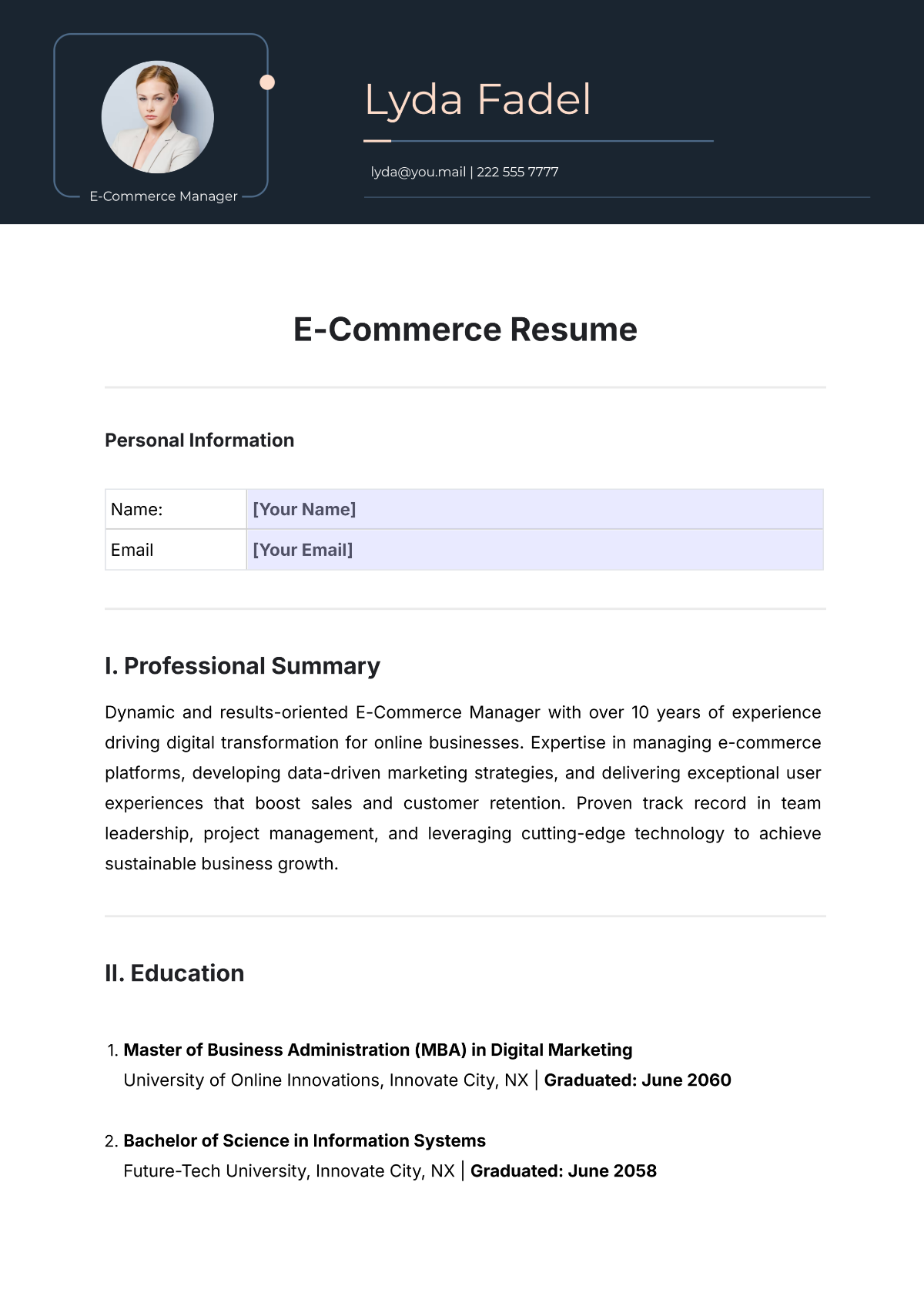 E-Commerce Resume  Template - Edit Online & Download