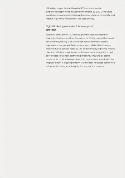 Free Sample E-Commerce Specialist ATS Resume Template