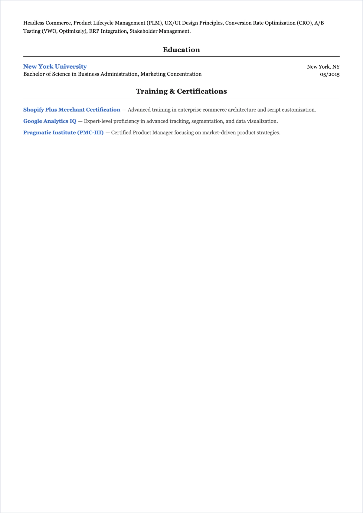 Free E-Commerce Manager ATS Resume Template, AI Resume Builder