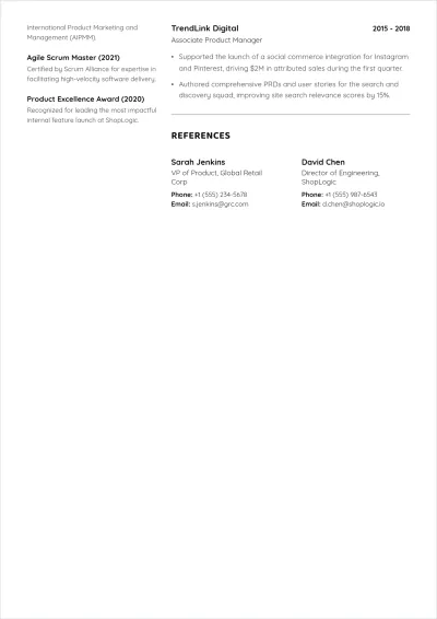 Free Simple E-Commerce Product Manager ATS Resume Template