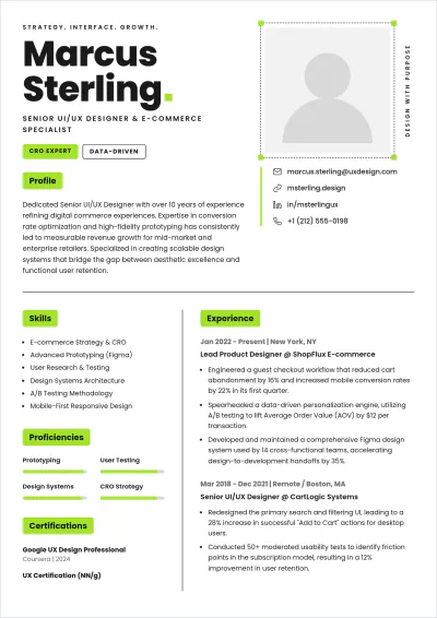 Free UI/UX Designer ATS Resume for E-Commerce Template