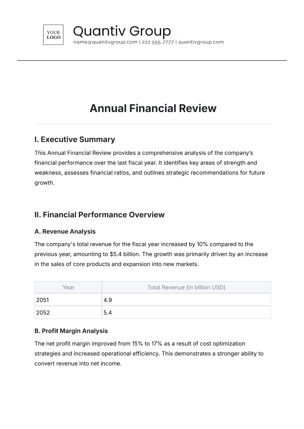 Free Annual Financial Review Template