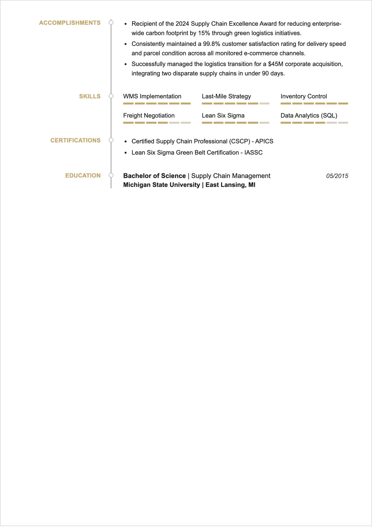 Free Printable E-Commerce Logistics Manager ATS Resume Template
