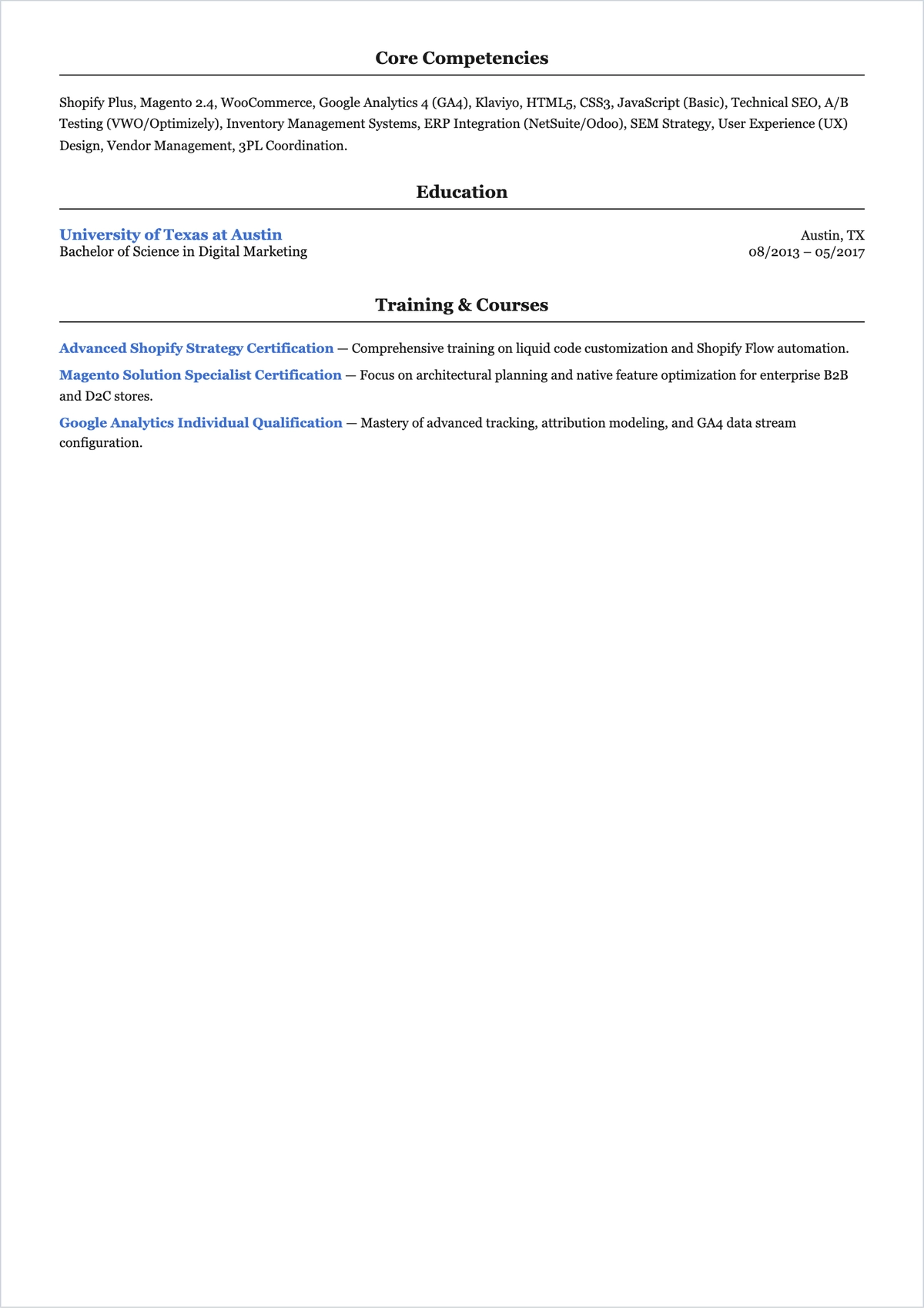 Free Online Store Manager ATS Resume Template, AI Resume Builder