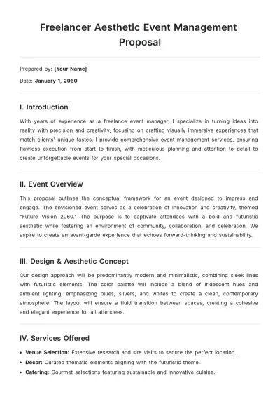 Free Freelancer Aesthetic  Event Management Proposal Template to Edit Online
