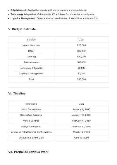 Free Freelancer Aesthetic  Event Management Proposal Template to Edit Online