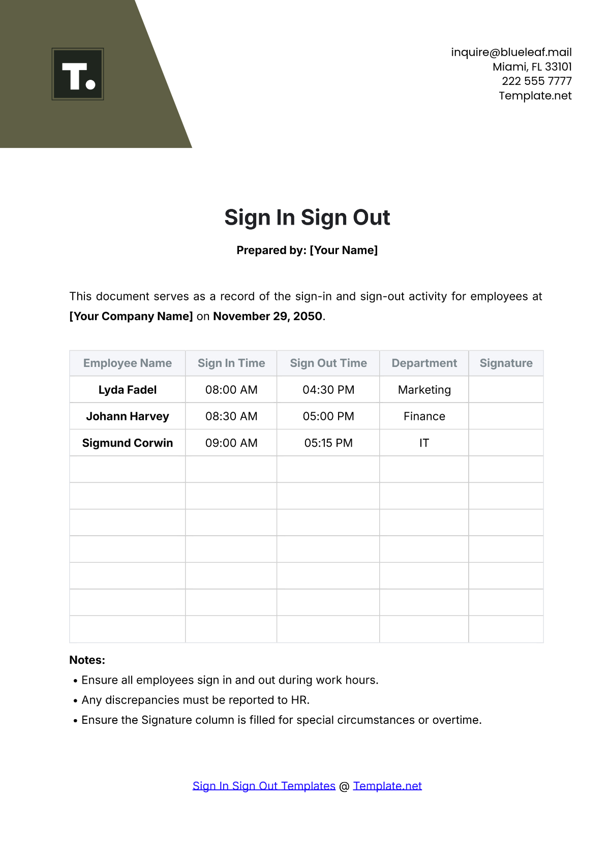 Sign In Sign Out Template - Edit Online & Download