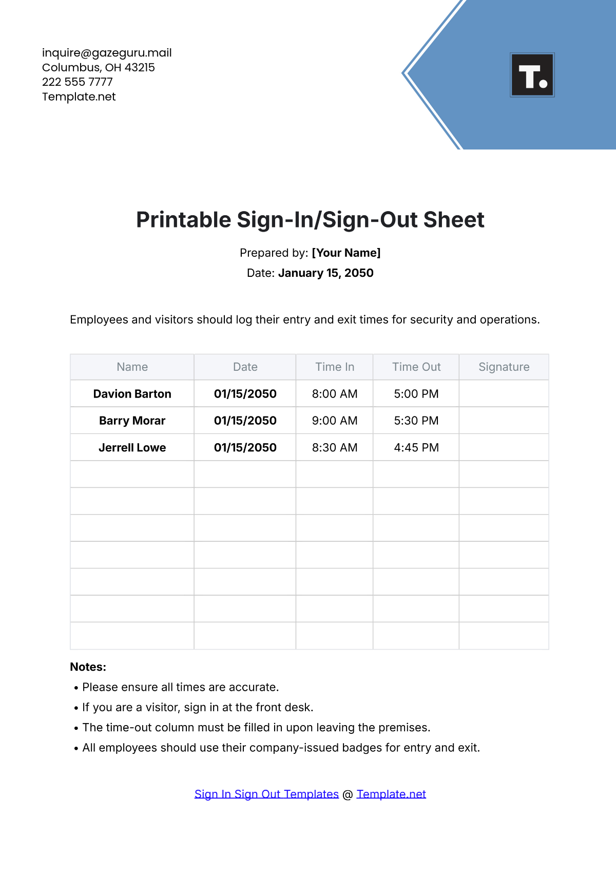 Printable Sign In/Sign Out Sheet Template - Edit Online & Download