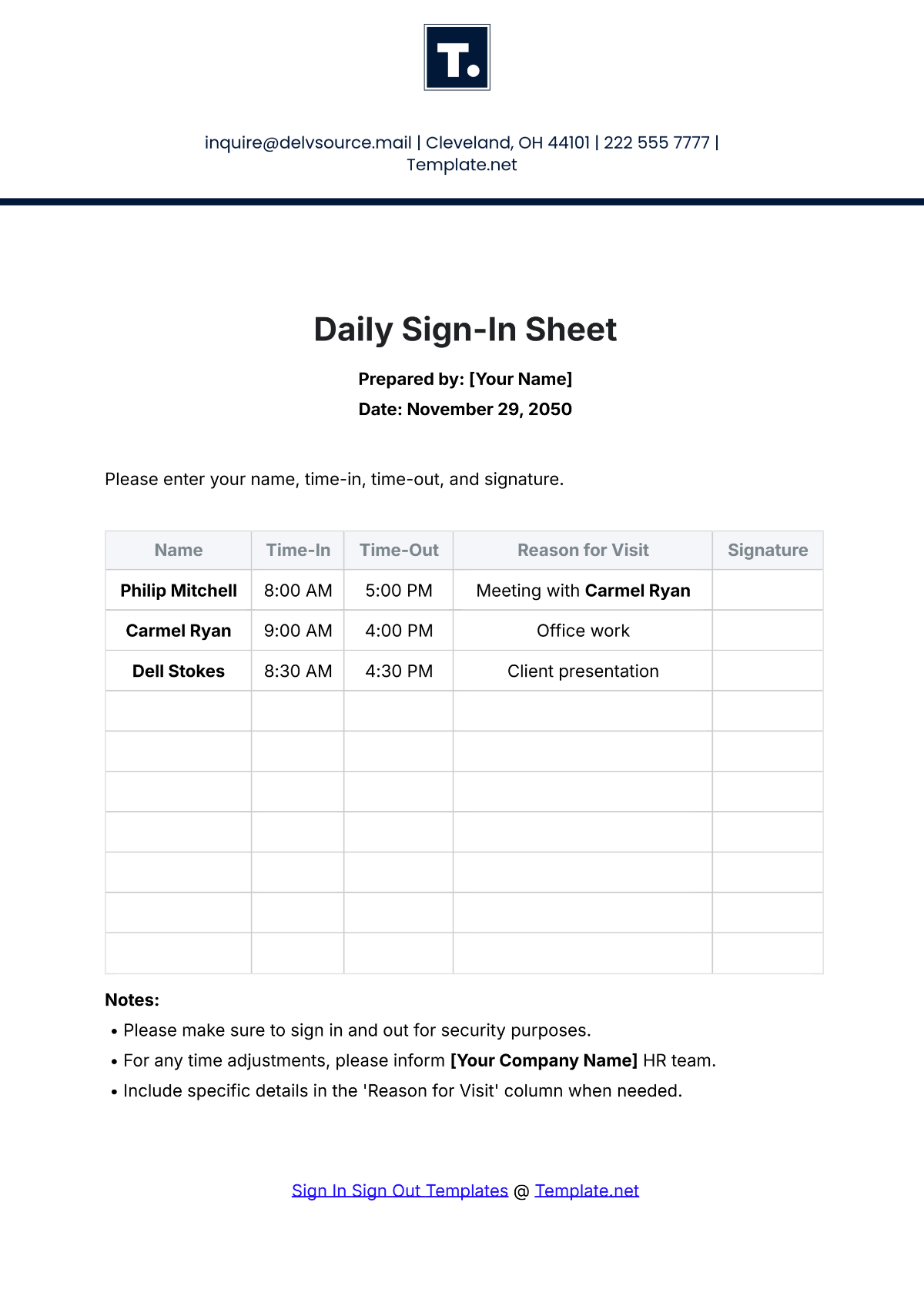 Daily Sign-In Sheet Template - Edit Online & Download