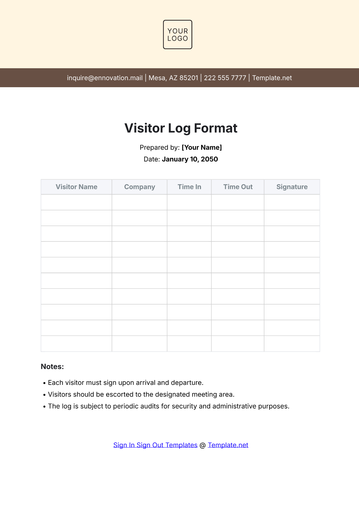 Visitor Log Format Template - Edit Online & Download