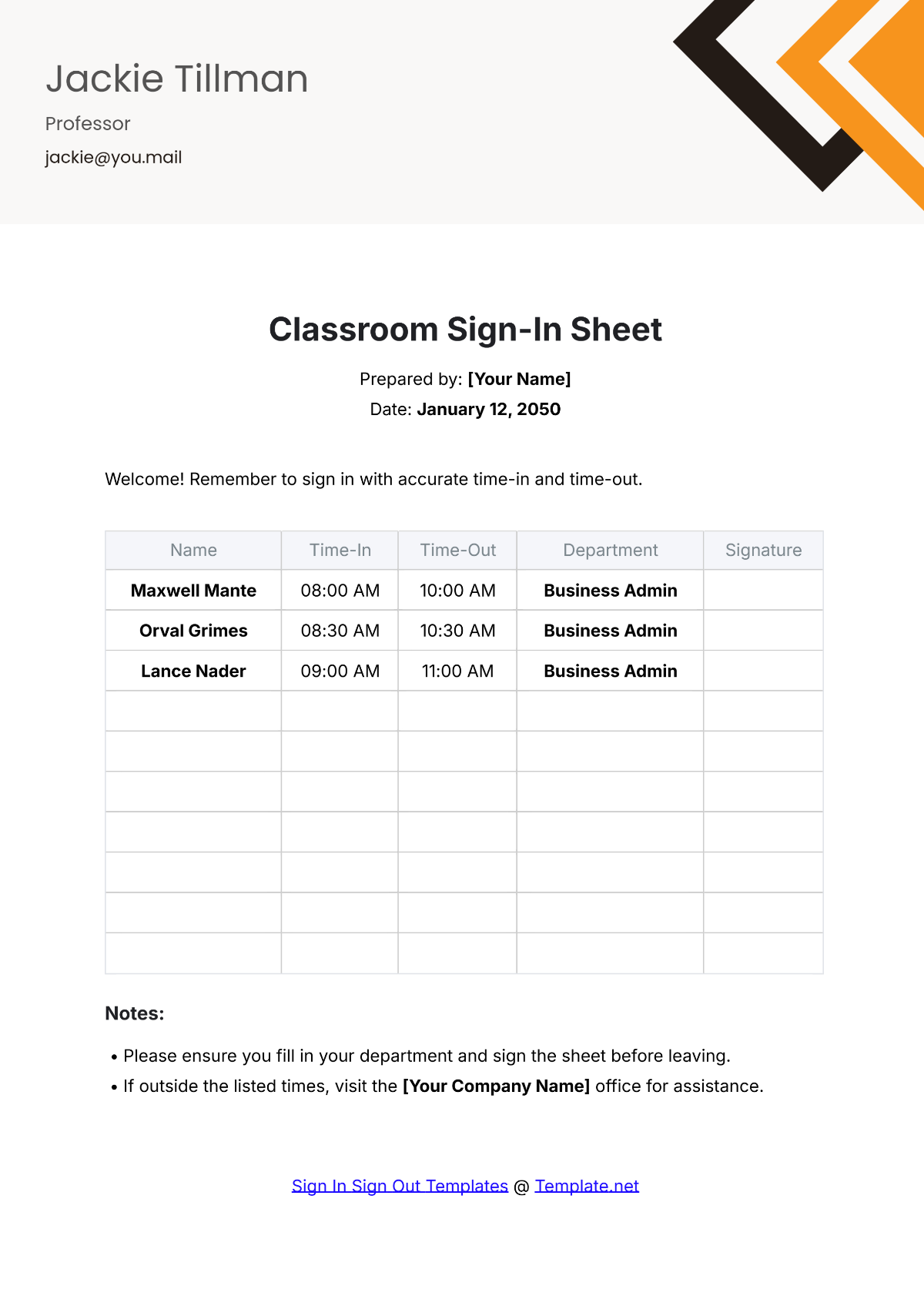 Classroom Sign In Sheet Template - Edit Online & Download