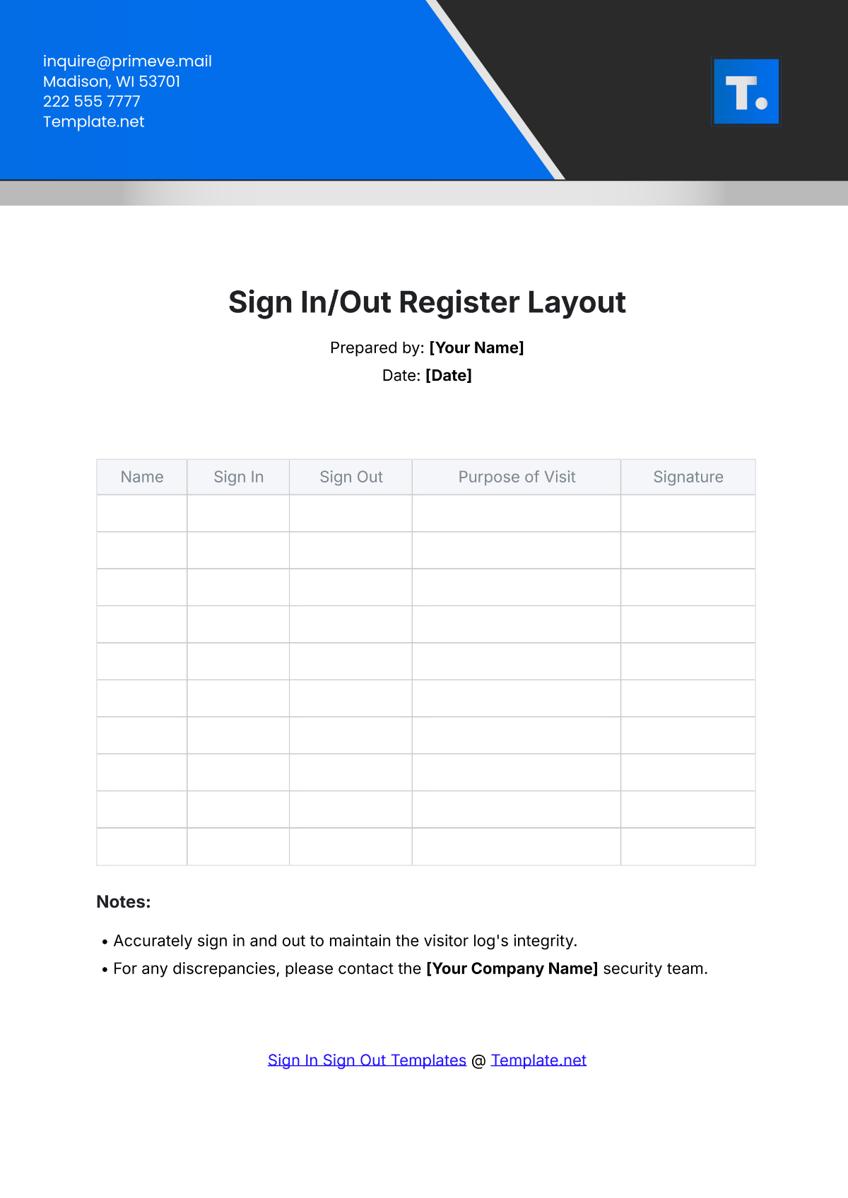 Sign In/Out Register Layout Template - Edit Online & Download