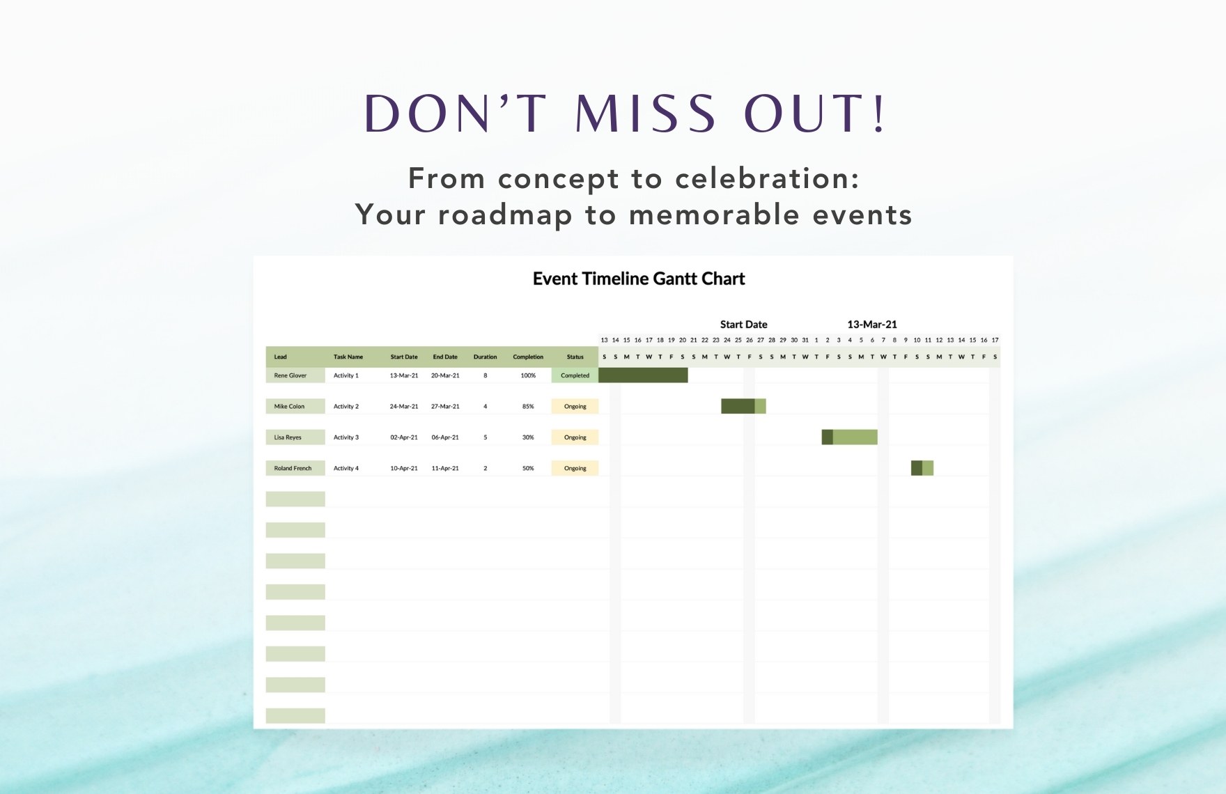 Event Timeline Gantt Chart Template