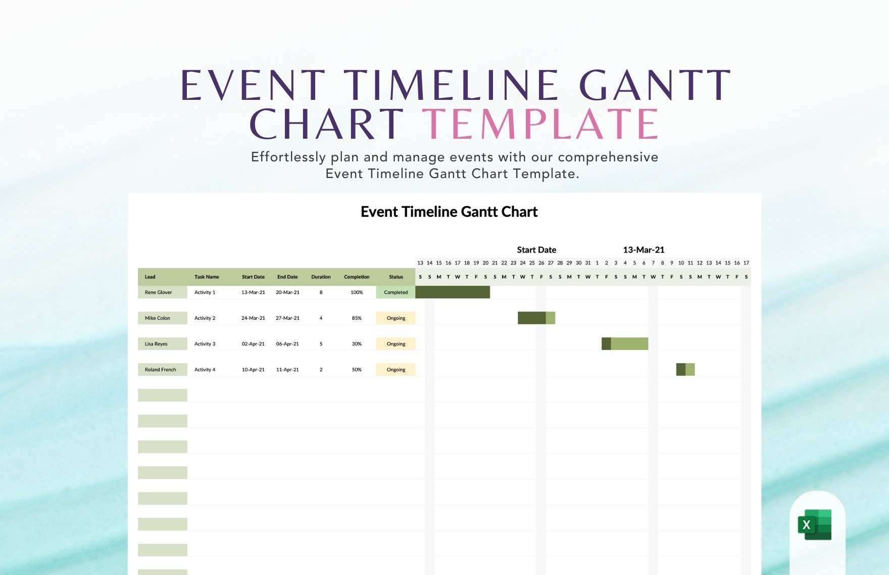 Event Timeline Gantt Chart Template in Excel