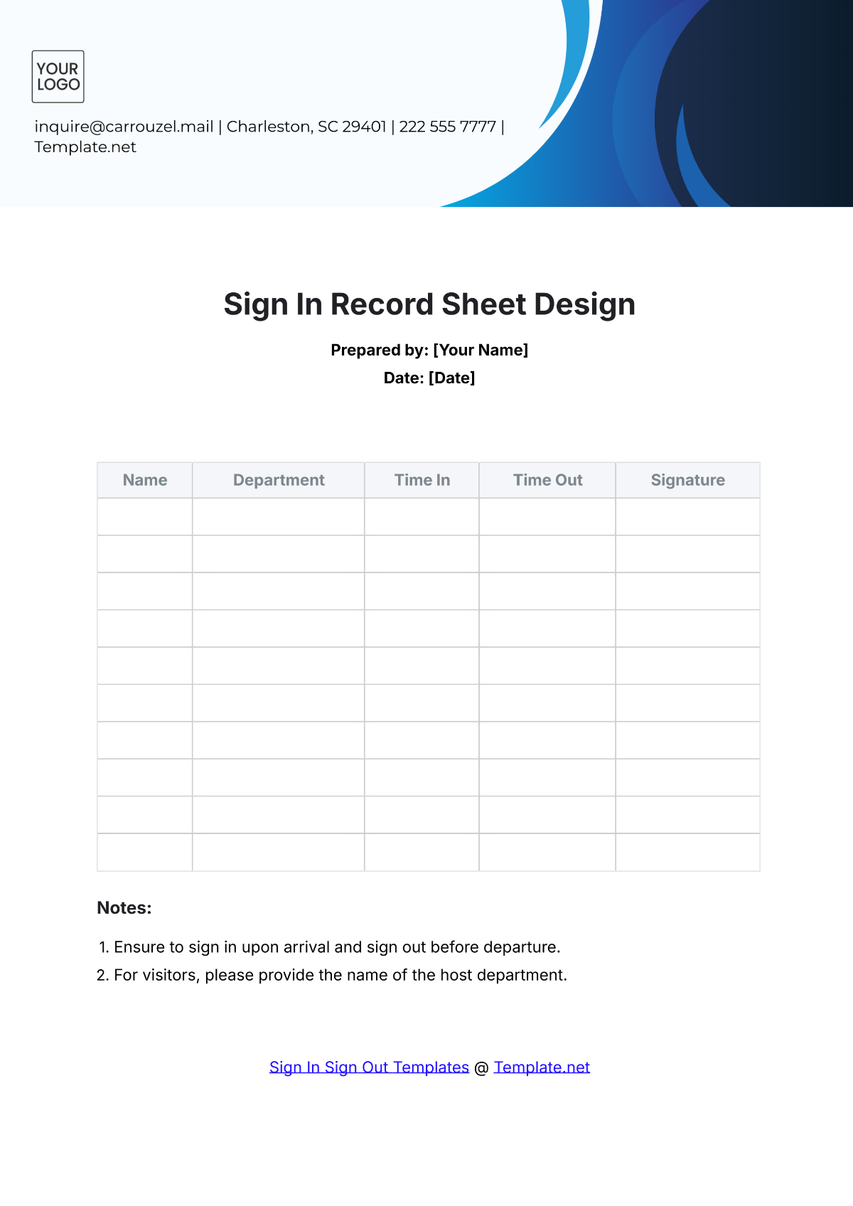 Sign In Record Sheet Design Template - Edit Online & Download