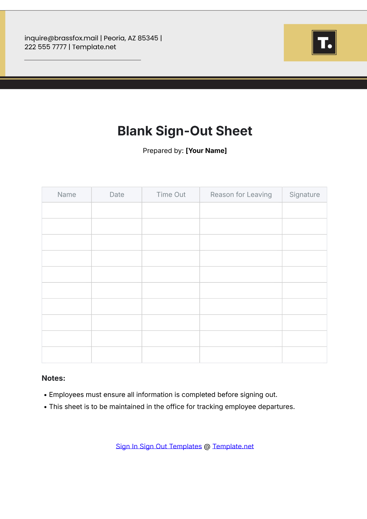 Blank Sign Out Sheet Template - Edit Online & Download