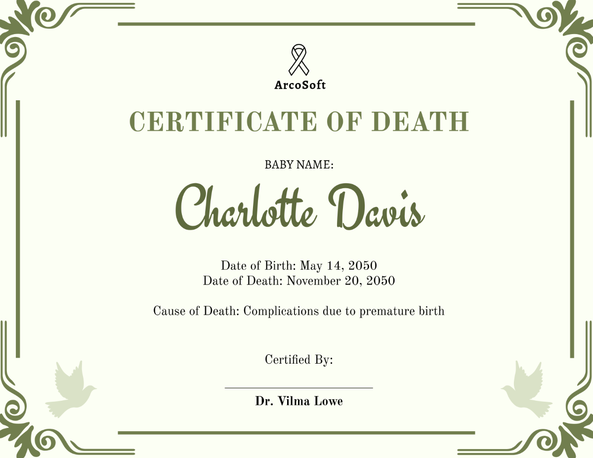 Baby Death Certificate Template - Edit Online & Download