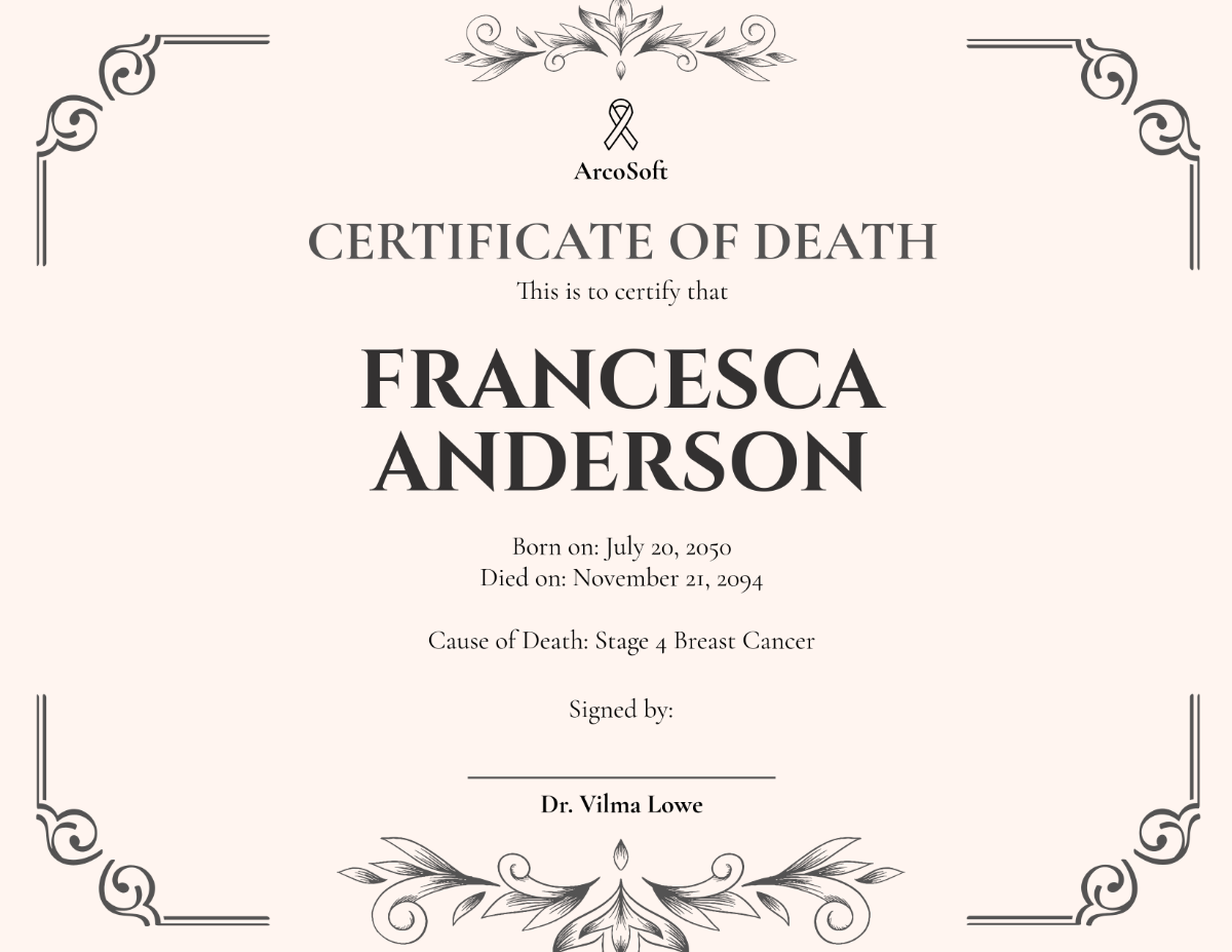 Minimalist Death Certificate Template - Edit Online & Download