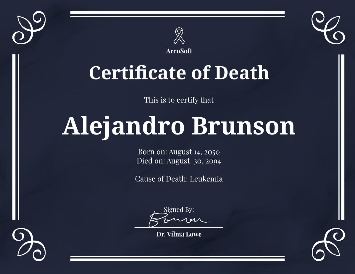 Customizable Death Certificate Template - Edit Online & Download