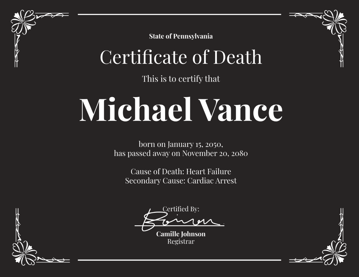 Legal Death Certificate Template - Edit Online & Download