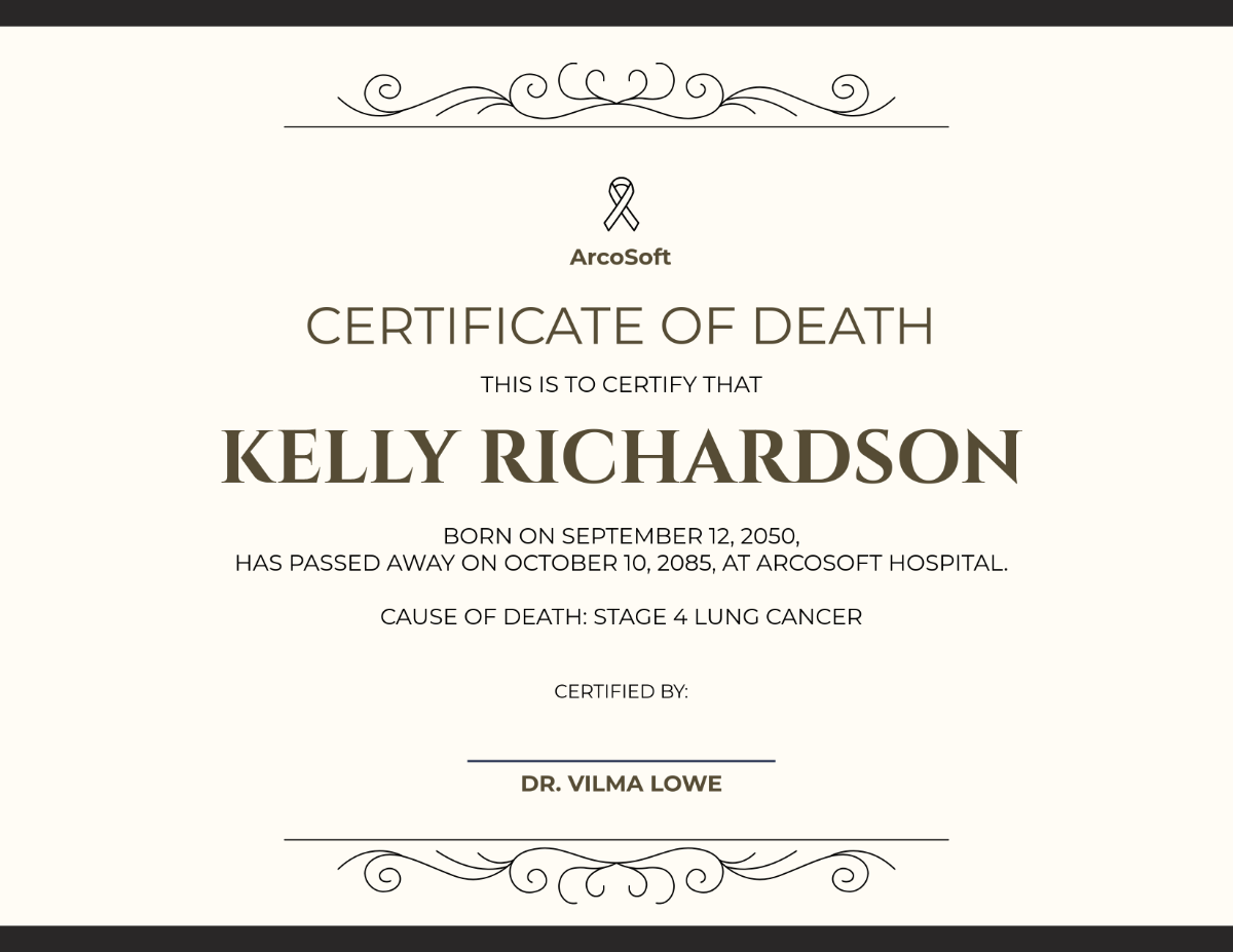 Professional Death Certificate Template - Edit Online & Download