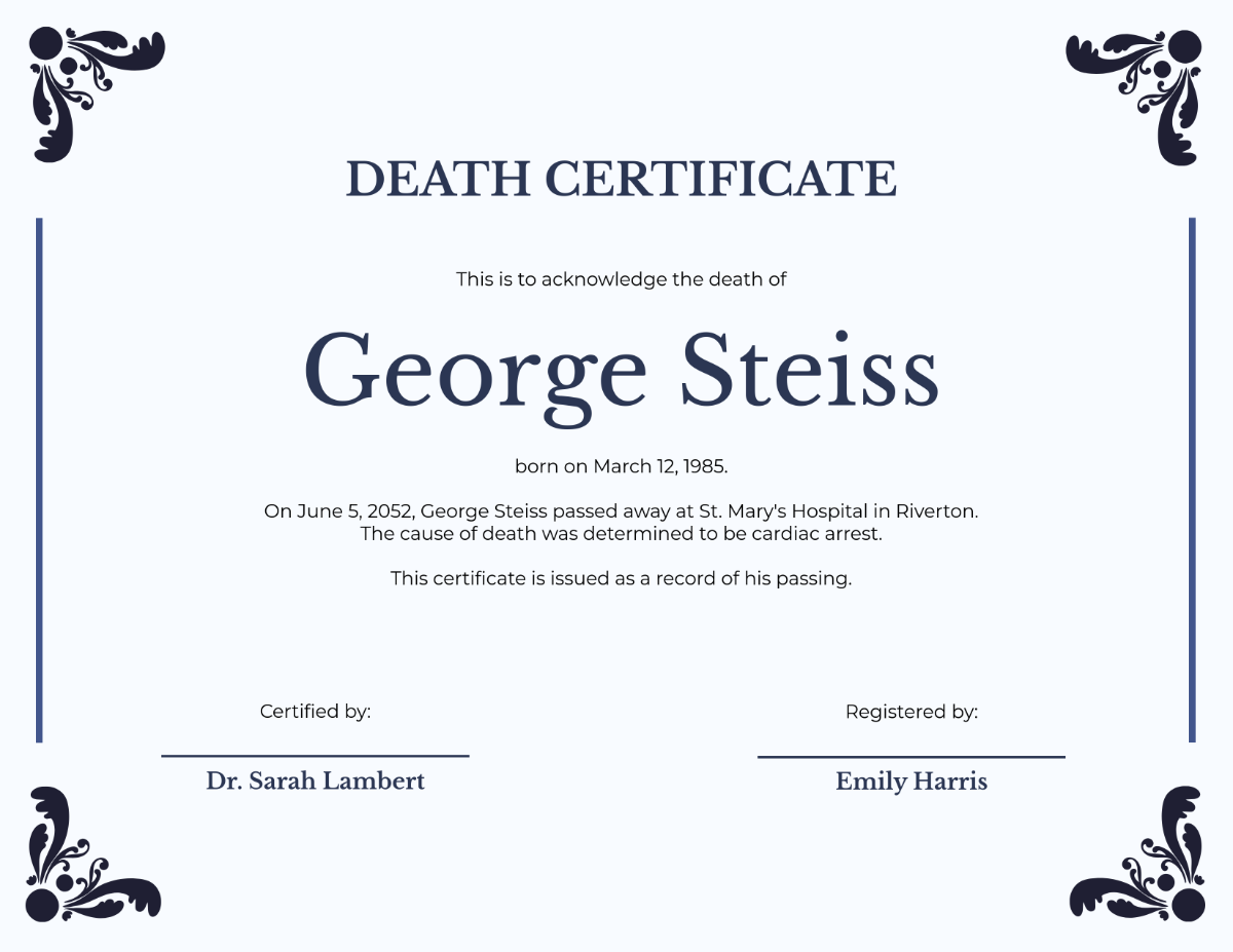 Simple Death Certificate Template - Download | Template.net