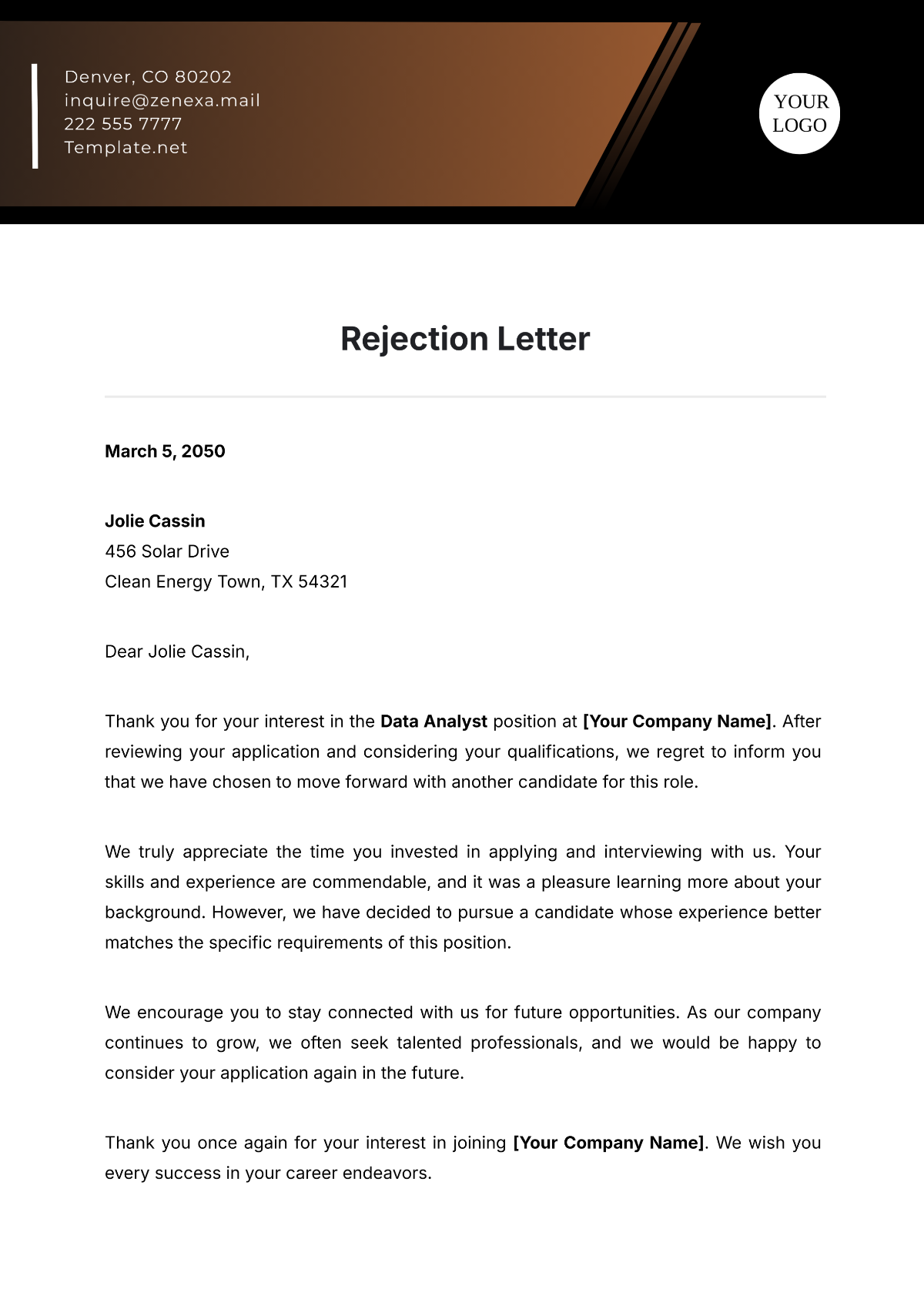 Rejection Letter Template - Edit Online & Download