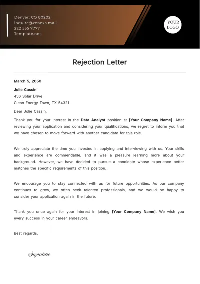 Free Rejection Letter Template to Edit Online
