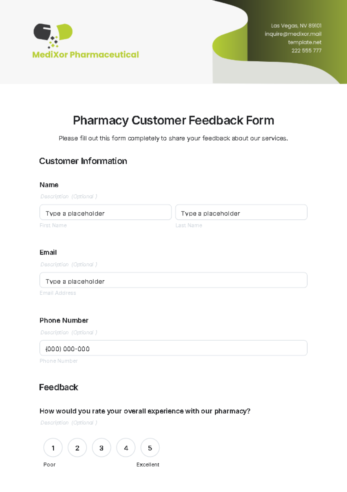 Pharmacy Customer Feedback Form Template - Edit Online & Download